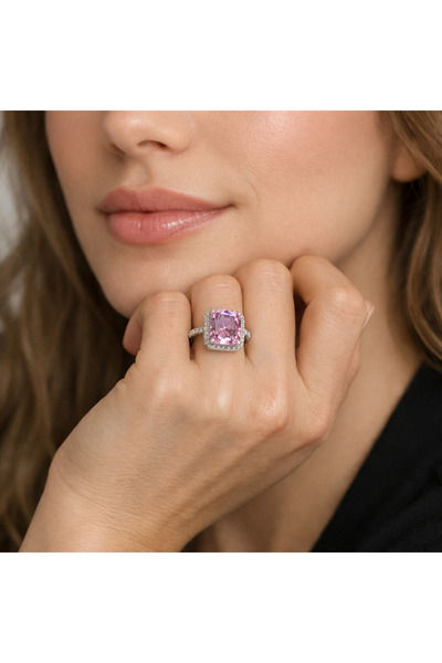 COCOSH TAKI Silver Color Pink Color Stone Adjustable Stylish Ring