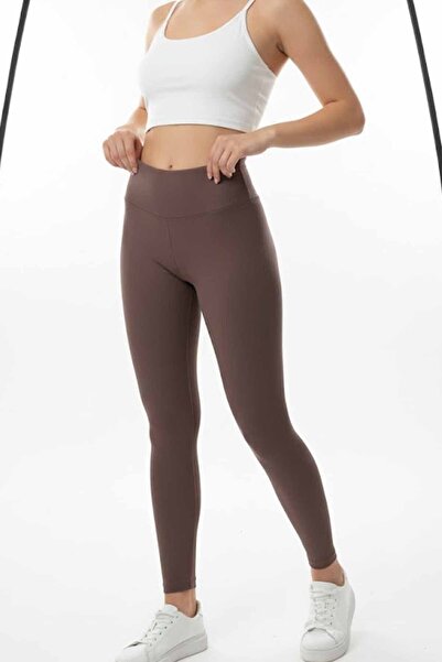 vynor atelier Women's Brown Ribbed Leggings with High Waist and Tummy Control...