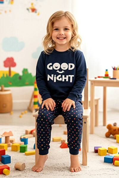 Aydoğan Set de pijamale din bumbac cu model pentru fete 250575 Bleumarin01