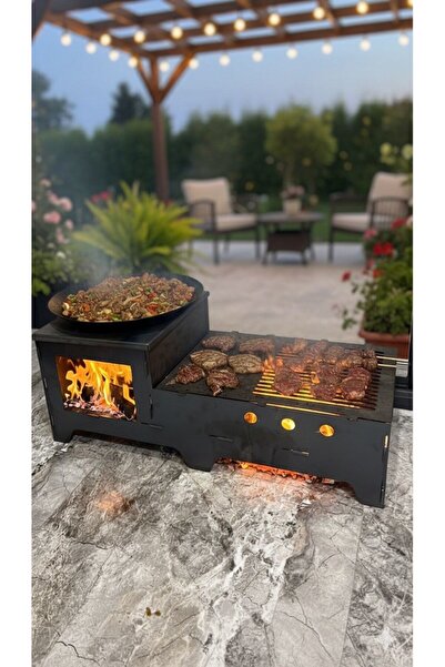 Bhs KÜÇÜK SANTARİNİ 9 Portatif Mangal Ocak 2 mm Saç Lazer Kesim Demonteli Siyah