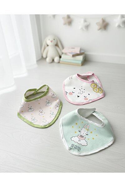 senihan 3'lü Set Bebek Mama Önlüğü - Diş Çıkarma Fular Önlük - Tavşan Figürlü