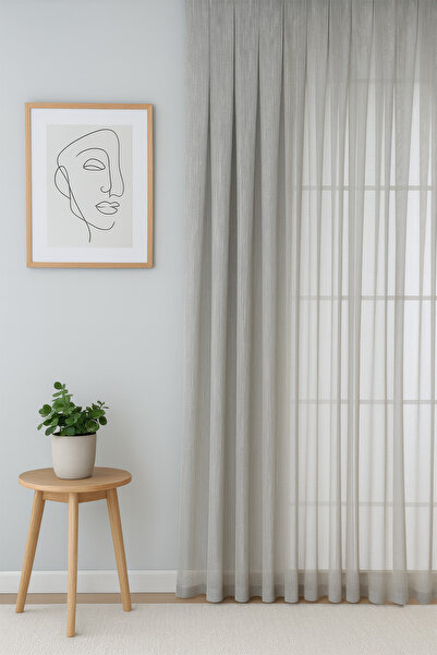 QUBA DECO Estetik Modern Flamlı Dokulu Pileli Tül Perde Salon Oturma Odası Ya...