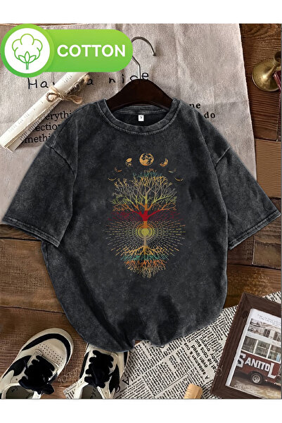 PENTHİLUS تي شيرت Antarsit Acid Washed قصة فضفاضة - تي شيرت مطبوع عليه أطوار ...