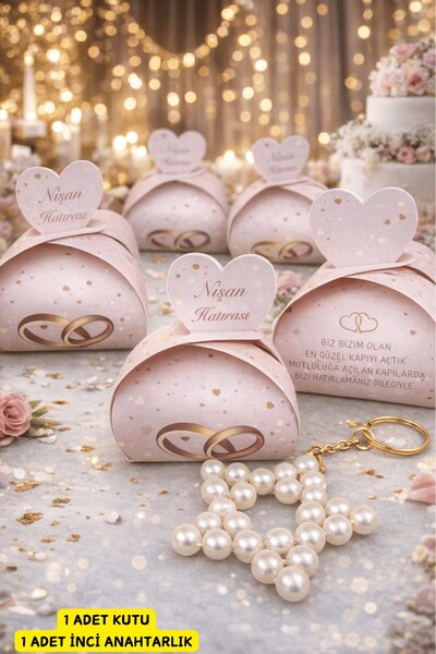 Emtory Home Nişan Konsept | Özel Kutulu İnci Yıldız Anahtarlık - Nişan Hediye...