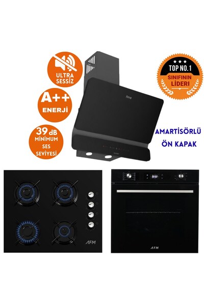 Ferre ve AFM Tech MARKA UPE Sessiz 8 prog.Turbo Siyah Dijital Ankastre Set (D...