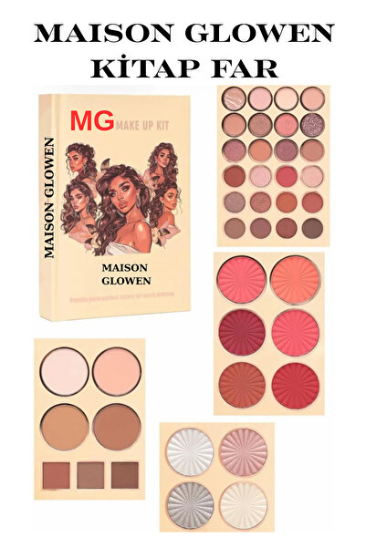 MAISON GLOWEN Kitap Tipi Lüx 43 Parça Makyaj Kiti Far,highlighter,ruj,kontür