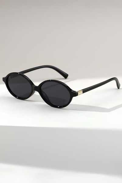 QAYYO Accessories Miuz Unisex Black Framed Oval Uv400 Sunglasses