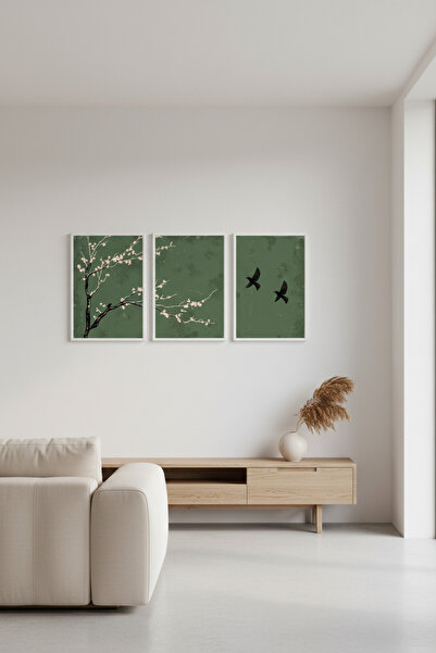 bestablo Set de 3 tablouri din lemn cu rama |   Decor de perete cu model de f...