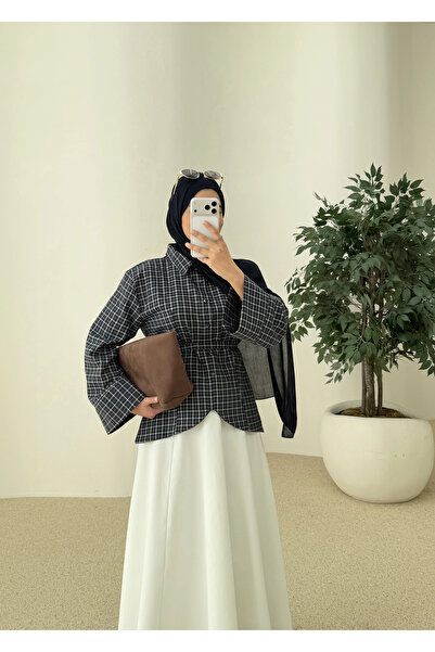MODA AKSA 2000 Bel detaylı ekose mavi geçişli gömlek