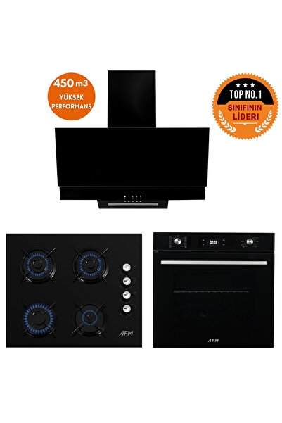 AFM tech Home Dizayn İnce 8 prog. Turbolu Dijital Siyah Cam Ankastre Set (FM7...