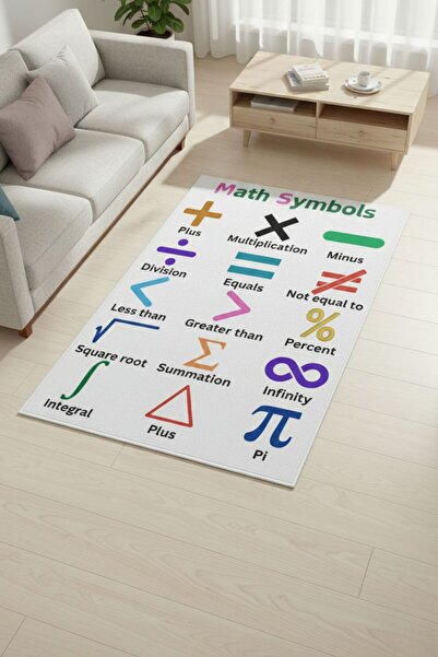 Dijital Baskılı İngilizce Matematik Eğitimi Aktivite Halısı - Eğitici Çocuk Odası Halısı