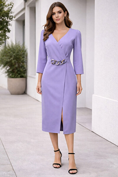 codemark Aksesuar Detaylı Kruvaze Yaka Elbise