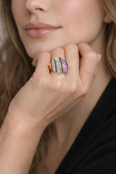 COCOSH TAKI Purple Pink Green Zircon Stone Multi-Colored Gold Color Gift Styl...