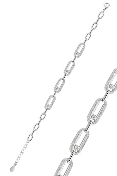 Söğütlü Silver 925 Ayar Gümüş Bileklik Işıltılı Hareketli Tektaş Detaylı Zirk...