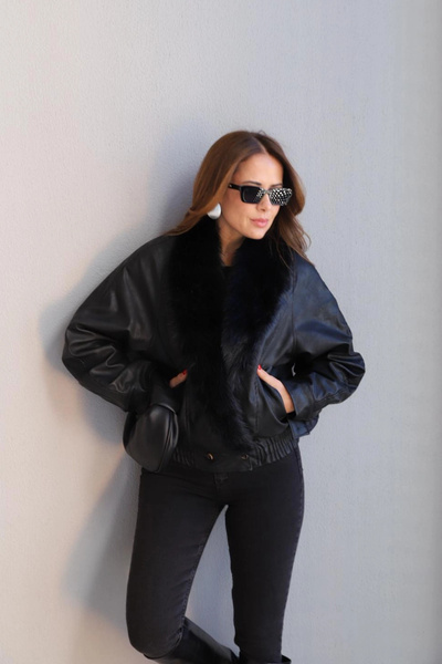 Purple by Banu Black Furry Leather Jacket