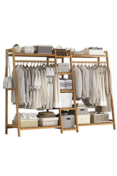 KEKE Bamboo Coat & Hat Rack Stand, Trapezoid Ladder Design, Modular, 190cm Brown