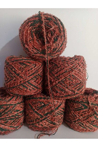 İPEK YÜN İPLİK DÜNYASI Buklet Knitting Yarn 3 Ply (Salmon, Green) Mix 100Gr