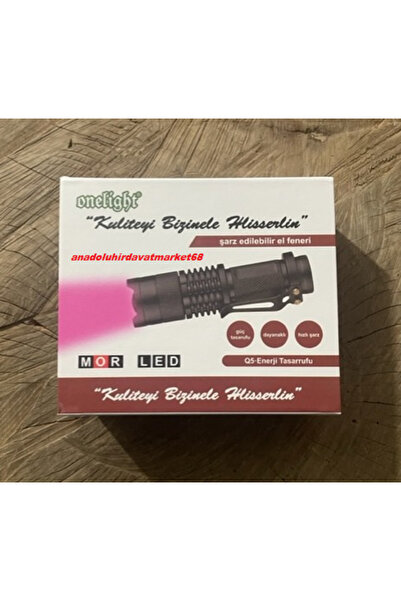 ONELİGHT Q5 GÜÇLÜ MOR IŞIK LED UV IŞIK MOR IŞIKLI ŞARJLI EL FENERİ 4,2V 398NM