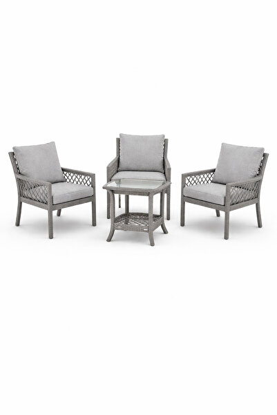 Çavdar Group Oslo Raddan 1+1+1 Bistro Set Minderli 3 Kişilik Raddan Oturma Gr...