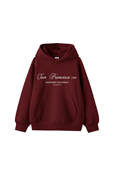 Sekizbiraltı San Francisco 1990 Printed Oversized Unisex Burgundy Hoodie