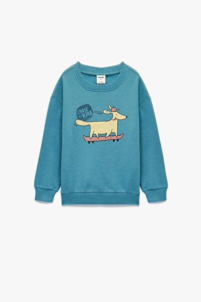 Koton Erkek Bebek Pamuklu Uzun Kollu Bisiklet Yaka Köpek Baskılı Şardonlu Swe...