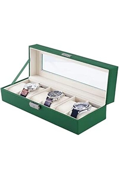 Green Lion Classic Watch Box 6 slots with Glass - Green