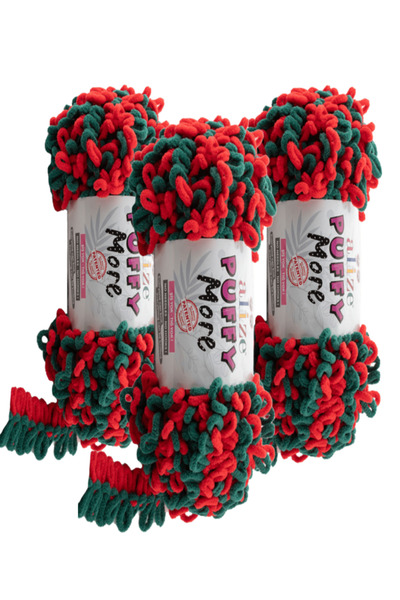 Alize Ață de tricotat manual Puffy More 3 bucăți – 6292- Verde/Roșu – 150 Gr....