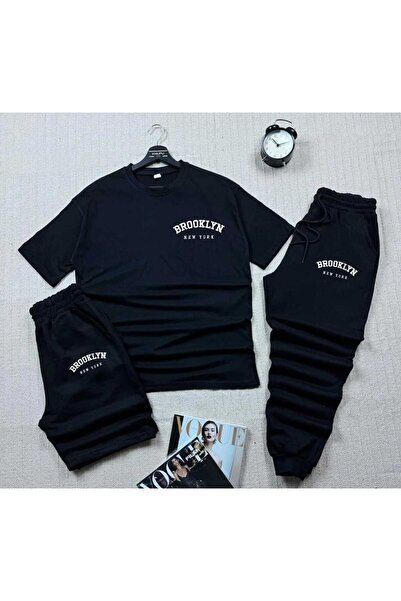 özcstore طقم رياضي مكون من 3 قطع (تي شيرت وشورت وبنطلون رياضي) مطبوع عليه برو...