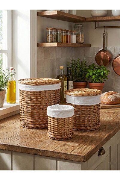 SepetçiBaba 3 Adet Hasır Patates Soğan - Çamaşırlık - Genel Amaçlı Saklama Ku...