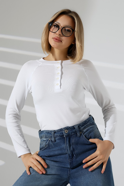 ModaPlaza Women's Raglan Long Sleeve Buttoned Blouse 22025