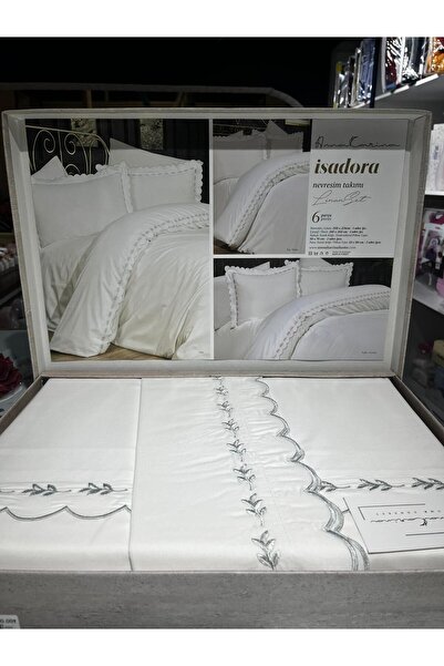VELLON HOME طقم أغطية سرير مطرزة مكون من 6 قطع، مقاس مزدوج، لون إيسادورا مينت