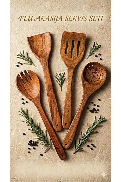 SepetçiBaba Loki - 4 Adet Akasya Servis Kaşık Seti
