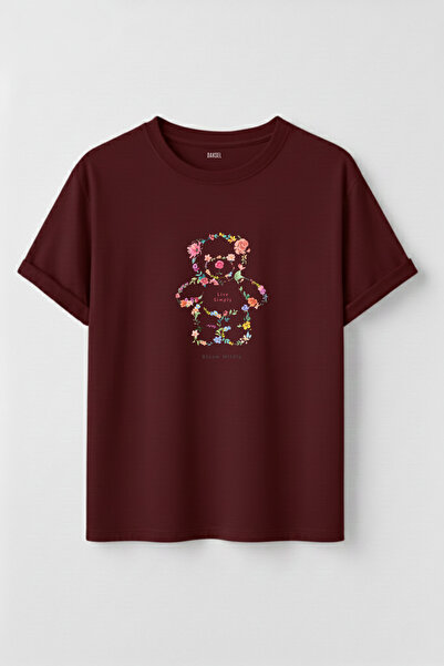 DK DAKSEL Women's Multicolored Floral Bear Printed Oversized 100% Cotton T-Sh...