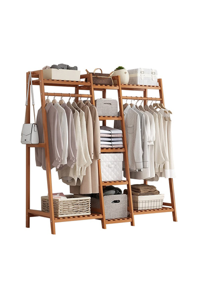 KEKE حامل معاطف وقبعات من الخيزران، بتصميم سلم شبه منحرف، قابل للتعديل، بني ا...