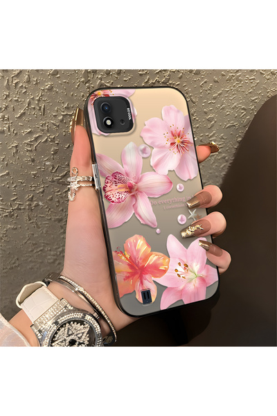 ucuc حافظة فضية اللون متوافقة مع هاتف Realme C20/C20A، ذات نمط زهري، سطح لامع...