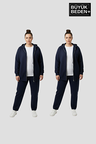 Superlife Women's Plus Size Zippered Hooded 3-Piece Set Thin Sweatshirt Cardi...