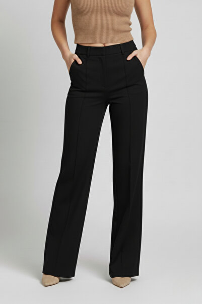 Ulino Pantaloni din țesătură cu cusături nervurate și talie înaltă