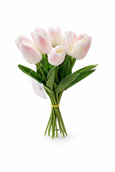 OEM Set de 10 lalele artificiale albe, roz delicat la atingere, fir individua...