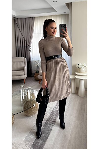 Miasista Midiboy Balıkçı Kemerli Triko Elbise