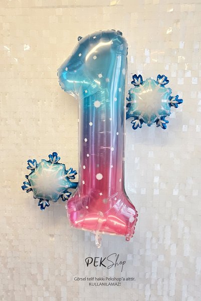 PEKSHOP Kar Taneli Yaş Balonlu Frozen Doğum Günü Balon Seti