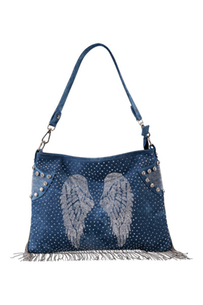 Guja C1094 Γυναικεία τσάντα ώμου Premium από τζιν με πέτρες