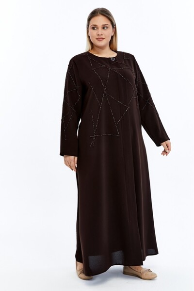 Jamila Taşlı Broş Detaylı Büyük Beden Petek Kumaş Ferace/ABAYA