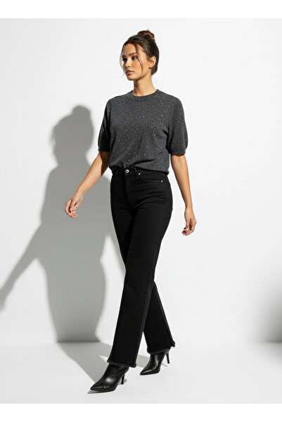 VETTA Bisiklet Yaka Pullu Simli Triko Kazak