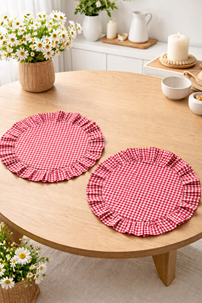 ŞAH TEXTILE DESIGN Pötikareli fırfır detay amerikan servis supla 2'li set