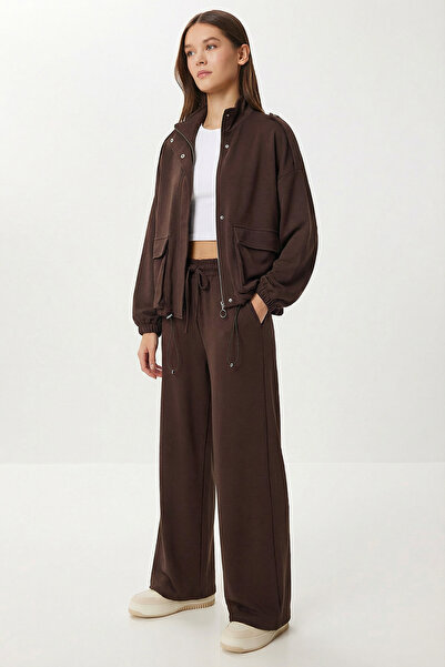 Lovelyİstanbul Modal Top and Bottom Set with Flap Pockets Lby0025 Brown