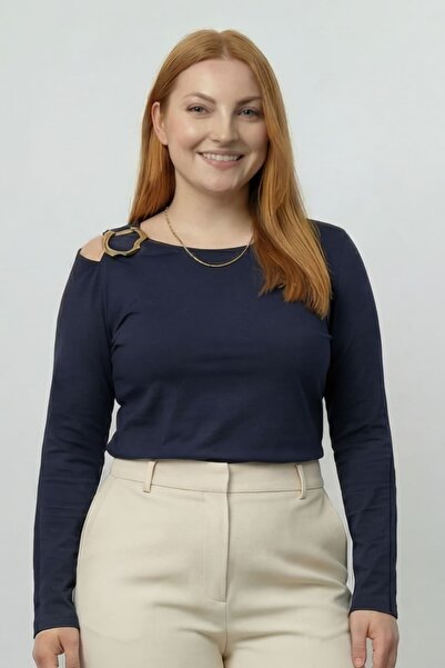 tarzımsüper Women's Plus Size Shoulder Detail Long Sleeve Basic Blouse