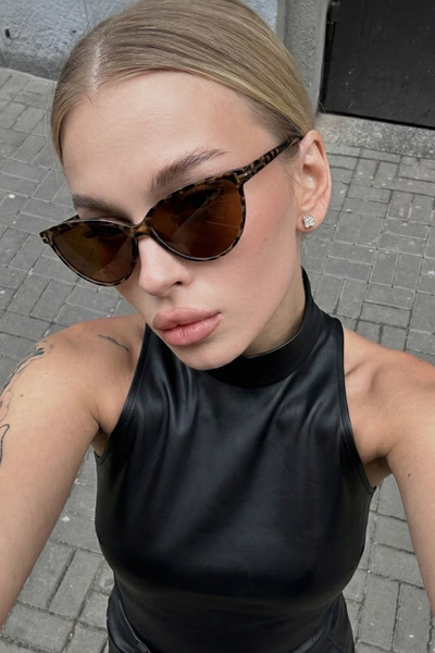 Chunky Frame Sırıus Cat Eye Leopard Framed Brown Women's Sunglasses