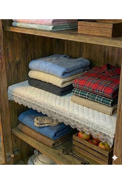 Evsay Dolap İçi Beyaz Kapitone Güpürlü Gümüş Sutaşlı Raf Örtüsü En 50 Cm x 10...