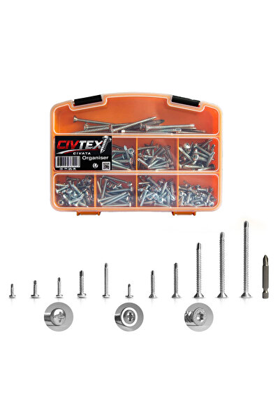Civtex 322 Parça 12 Çeşit Matkap Uçlu Vida Seti – DIN 7504 Akıllı Vida, Organ...