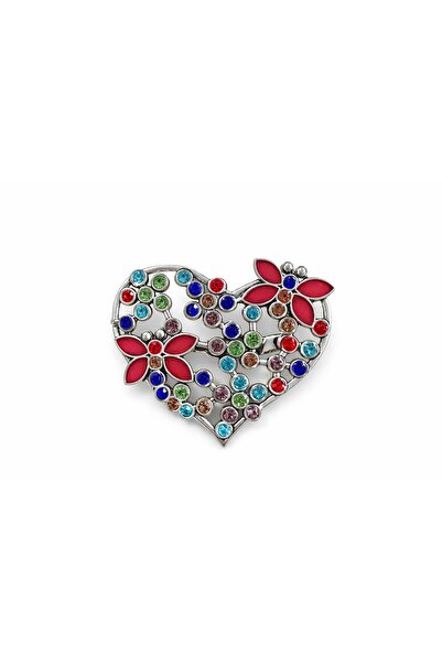 OEM Multicolored Heart Brooch 5x4 cm Crystals Flowers Elegant Enamel